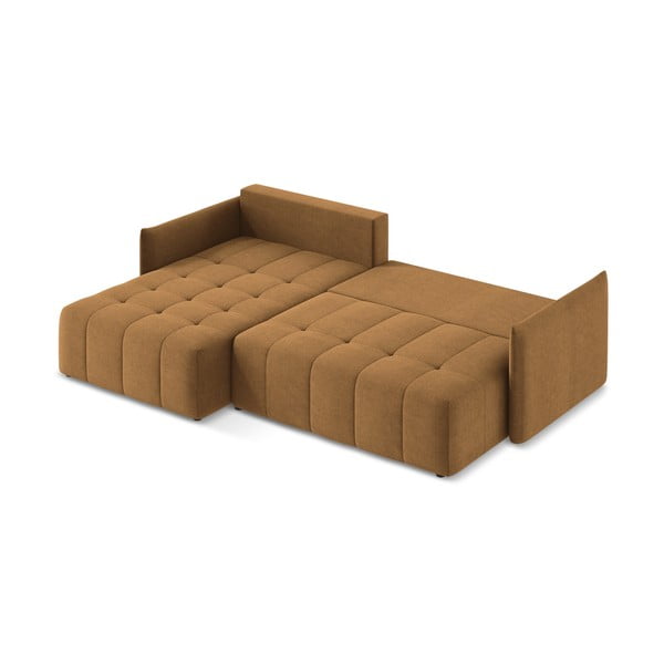 Terrakotta színű kinyitható-tárolóhelyes sarokkanapé (bal oldali-heverő résszel) Moku – Makamii-image-4