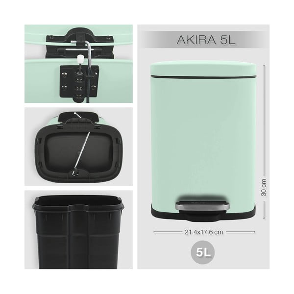 Mentazöld acél pedálos szemetes 5 l   Akira – Spirella-image-4