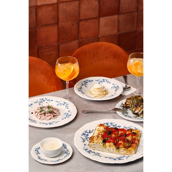 Fehér-kék desszertes porcelán tányér ø 16 cm Retro – BonBistro-image-2