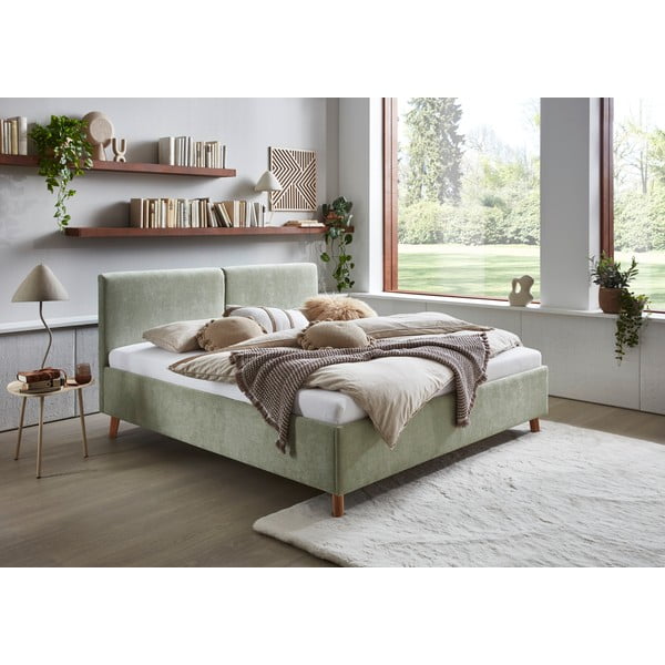 Világoszöld kárpitozott franciaágy ágyráccsal 180x200 cm Piano – Meise Möbel-image-1