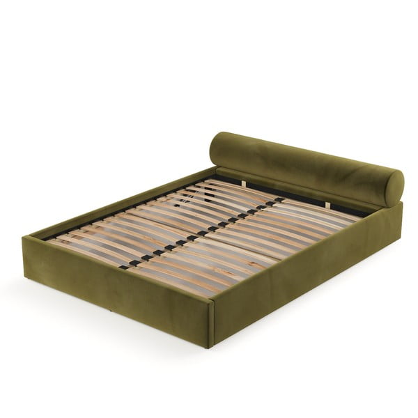 Sötétzöld kárpitozott ágyneműtartós franciaágy ágyráccsal 180x200 cm Solvo – Maison de Rêve-image-2