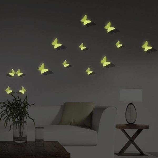 Butterflies sötétben világító 3D hatású 12 darabos falmatrica szett - Ambiance