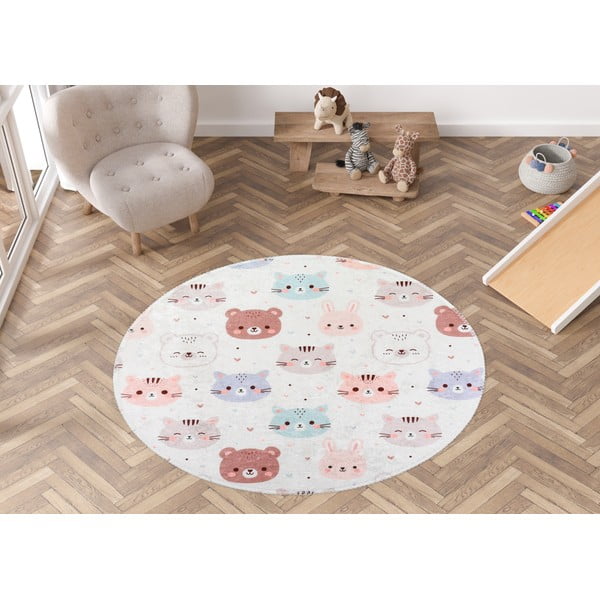 Elefántcsont színű mosható gyerek szőnyeg ø120 cm Cute Animals – Vitaus-image-1