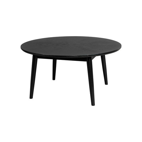 Fekete kerek dohányzóasztal tölgyfa dekorral ø 80 cm Fabio – White Label