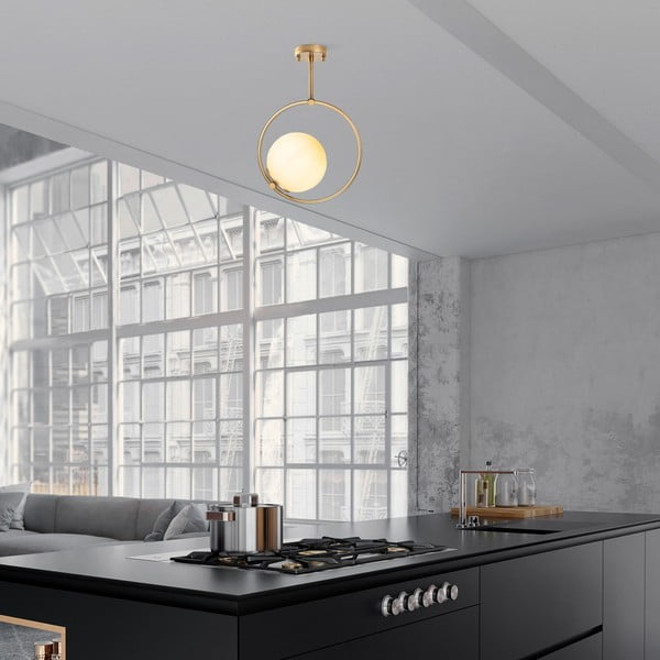 Fehér-sárgaréz színű mennyezeti lámpa üveg búrával 39x26 cm Dolunay – Opviq lights-image-3