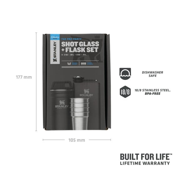 Fekete rozsdamentes acél laposüveg és röviditalos pohár készlet 6 db-os 250 ml Adventure Black – Stanley-image-1