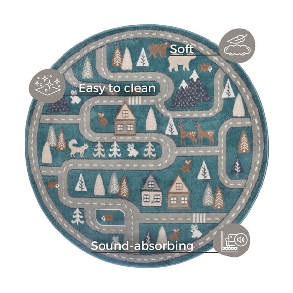 Petróleumkék gyerek szőnyeg ø 140 cm Streets – Hanse Home-image-4