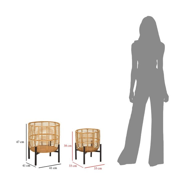 2 db-os rattan virágtartó állvány szett, magasság 47 cm - Mauro Ferretti-image-2