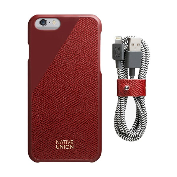 Clic Leather Belt sötétpiros bőr telefontok töltőkábellel, iPhone 6 és 6S Plus - Native Union