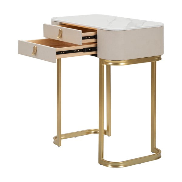Bézs-aranyszínű konzolasztal márvány dekoros asztallappal 40x70 cm Beauty – Mauro Ferretti-image-3