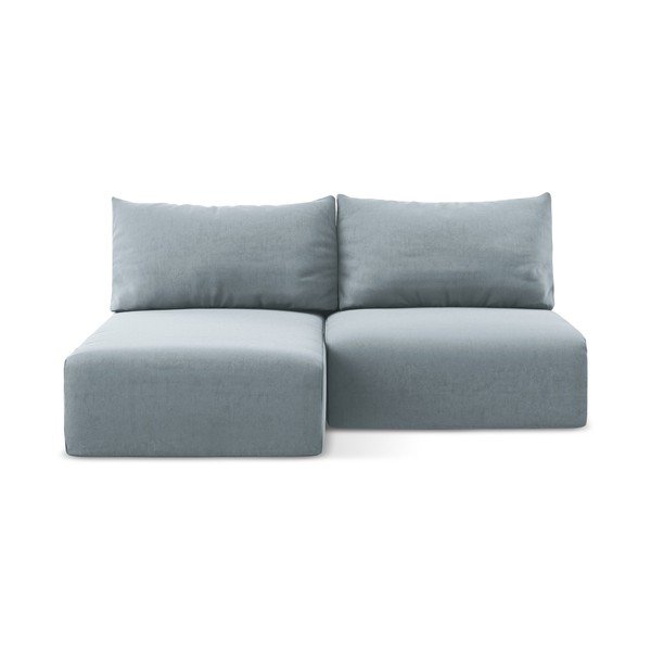 Kék bársony kinyitható-tárolóhelyes sarokkanapé (bal oldali-heverő résszel) Kalena – Makamii