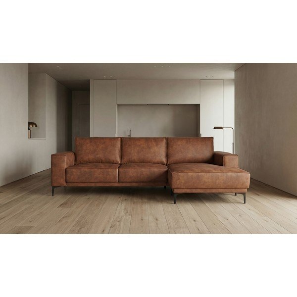 Konyakbarna bőrutánzat sarokkanapé (jobb oldali) Copenhagen – Scandic-image-4