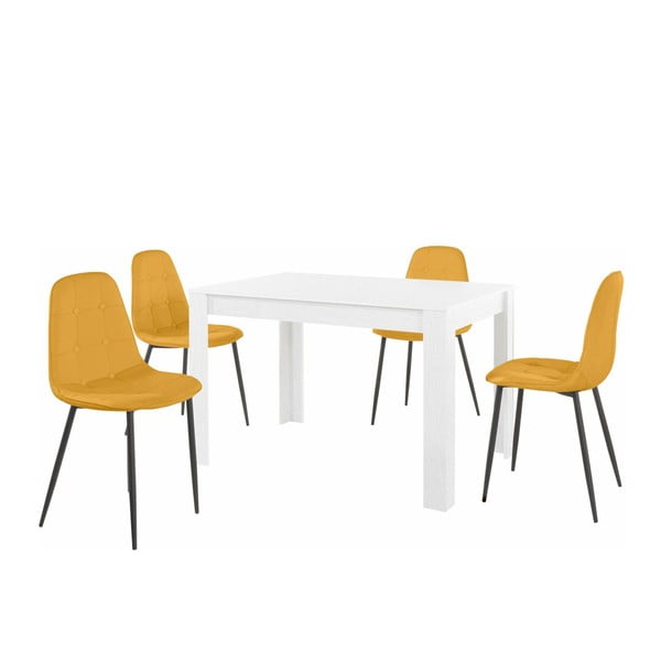 Lori Lamar fehér étkezőasztal és 4 részes narancssárga étkezőszék szett - Støraa