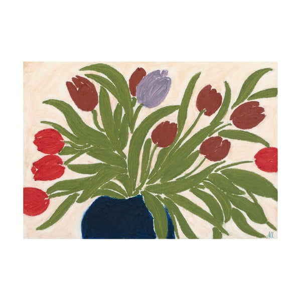 Poszter 70x50 cm Tulips in a Blue Vase – Anine Cecilie Iversen – The Poster Club