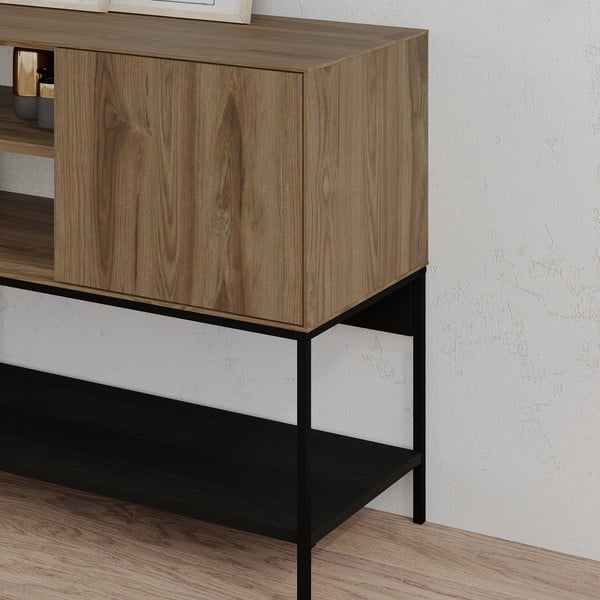 Fekete-natúr színű komód tölgyfa dekorral 180x80x40 cm Amira – Marckeric-image-4