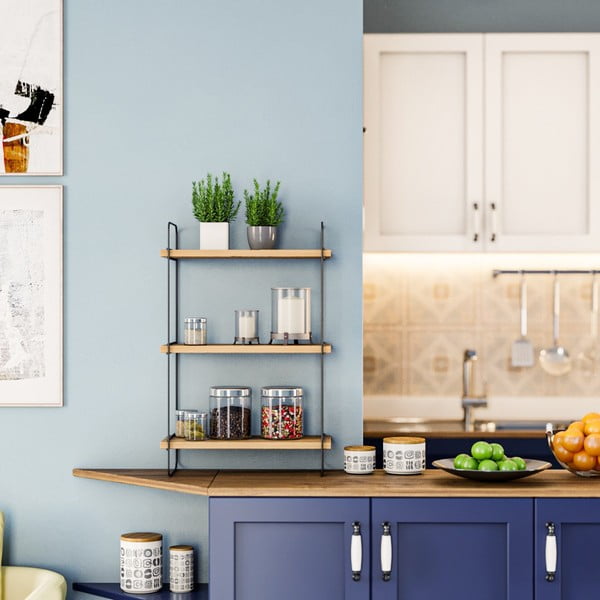 Natúr színű többszintes fali polc tölgyfa dekorral 40 cm Pulalis – Kalune Design-image-2