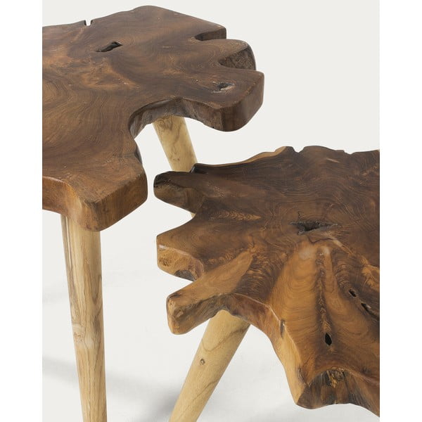 Teakfa tárolóasztal szett 2 db-os 50x60 cm Hattie – Kave Home-image-1