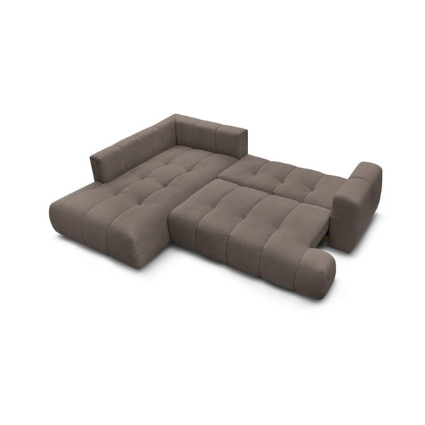 Szürkésbarna kinyitható-tárolóhelyes sarokkanapé (bal oldali-L alakú) Fuji – Bobochic Paris-image-4