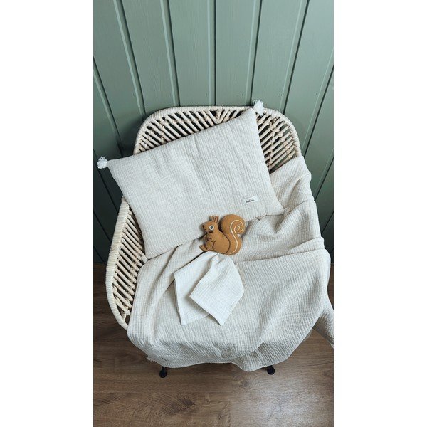 Krémszínű muszlin gyerek takaró és párna szett 100x130 cm Muslin Linen – Malomi Kids-image-3