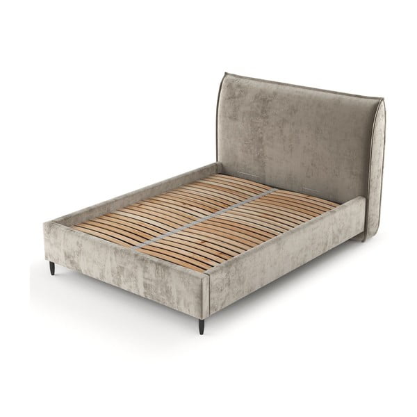 Bézs kárpitozott ágyneműtartós franciaágy ágyráccsal 160x200 cm Shell – Maison de Rêve-image-3