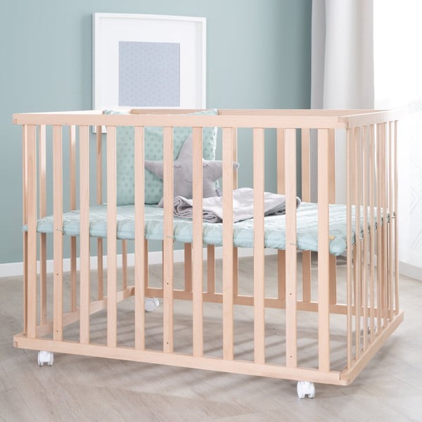 Natúr színű gurulós járóka állítható magassággal 75x100 cm Style – Roba-image-3