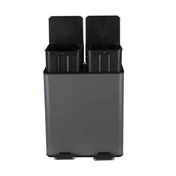 Sötétszürke acél szelektív pedálos szemetes 2x20 l   Aliya – Spirella-image-1