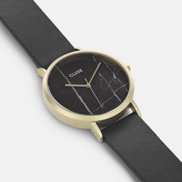 La Roche Rose női karóra fekete bőrszíjjal és márványmintás számlappal - Cluse-image-1