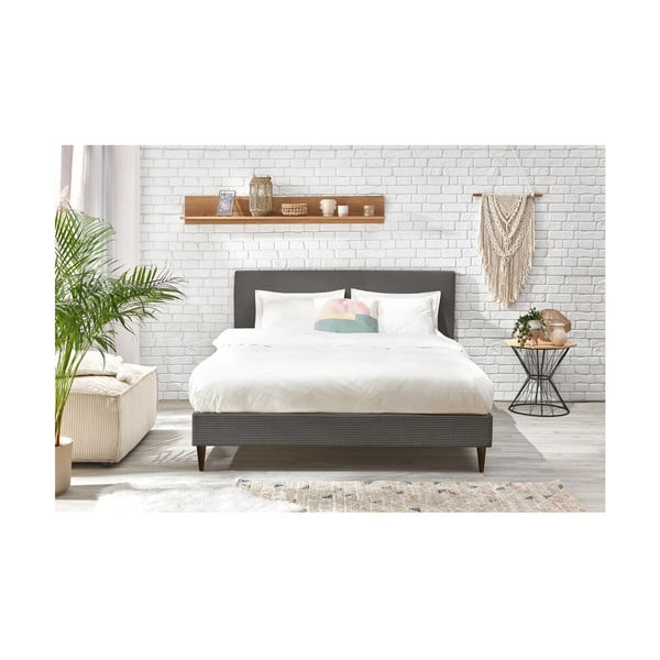 Antracitszürke kárpitozott franciaágy ágyráccsal 180x200 cm Anja – Bobochic Paris-image-4