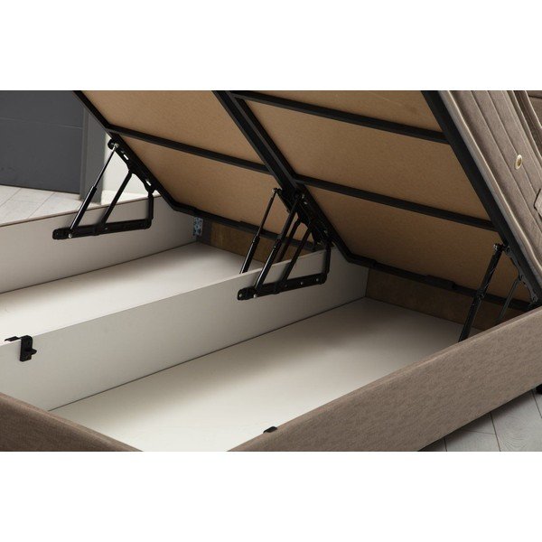 Barna kárpitozott ágyneműtartós franciaágy ágyráccsal 160x200 cm Orina – Kalune Design-image-1