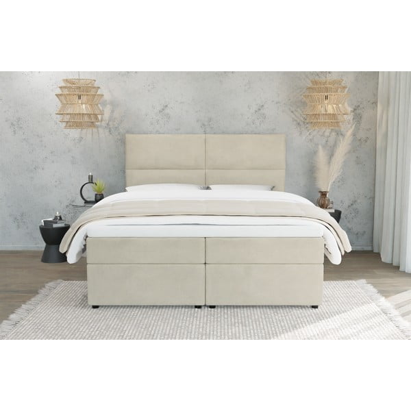 Bézs ágyneműtartós boxspring ágy 160x200 cm Rico – Ropez-image-2