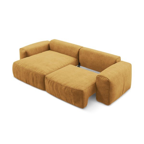 Mustársárga zsenília kinyitható sarokkanapé (bal oldali-heverő résszel) Kuki – Makamii-image-4