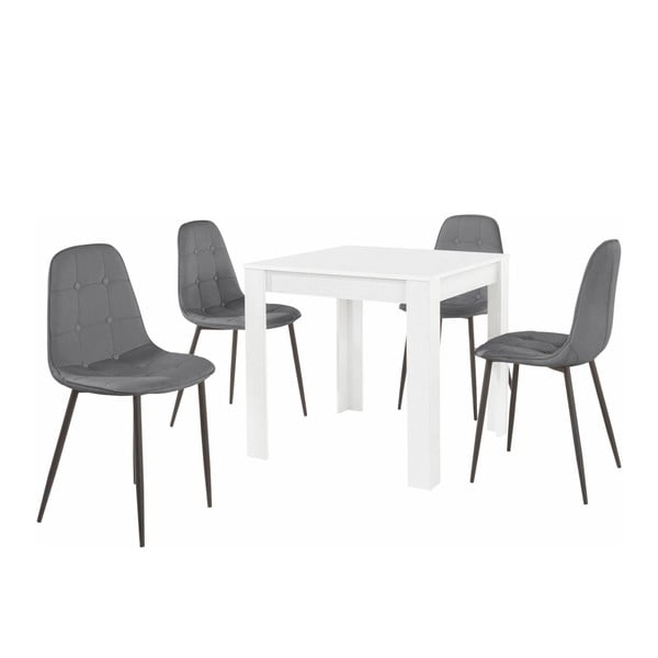 Lori Lamar Duro fehér étkezőasztal és 4 részes szürke étkezőszék szett - Støraa