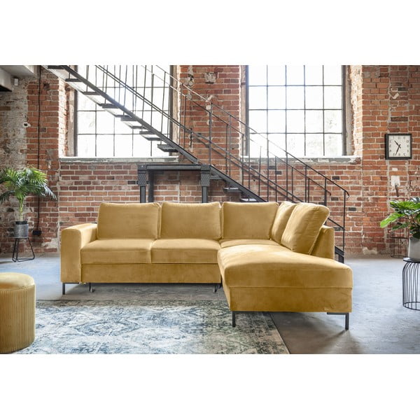 Sárga bársony kinyitható sarokkanapé (jobb oldali) Lofty Lilly – Miuform-image-1
