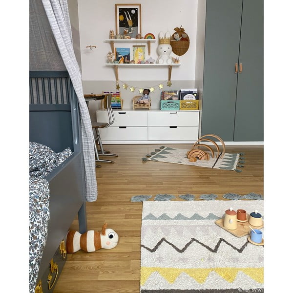 Krémszínű mosható kézi szövésű pamut gyerek szőnyeg 120x160 cm Azteca Vintage Blue – Lorena Canals-image-3