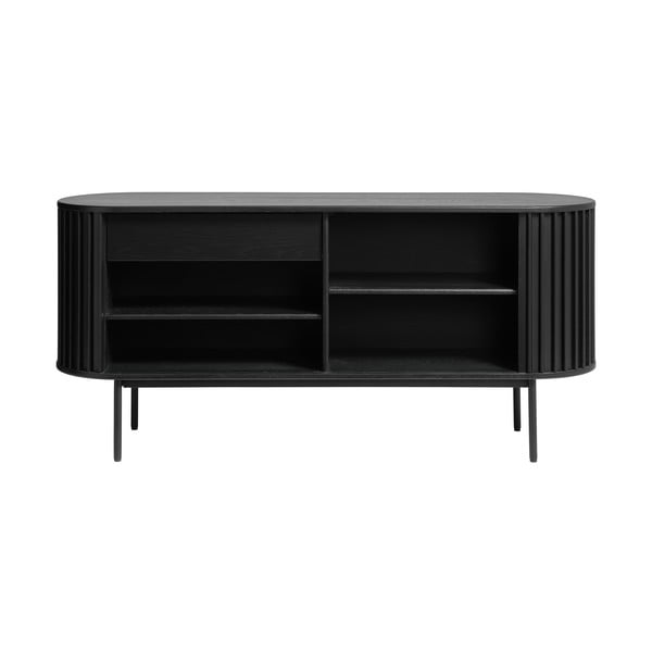 Fekete alacsony komód tolóajtóval, tölgyfa dekorral 73x160 cm Siena – Unique Furniture-image-4