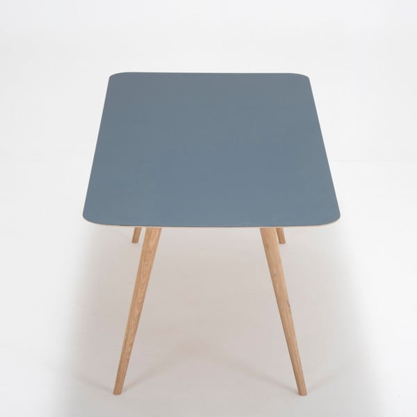 Linn tömör tölgyfa étkezőasztal sötétkék asztallappal, 200 x 90 cm - Gazzda-image-2