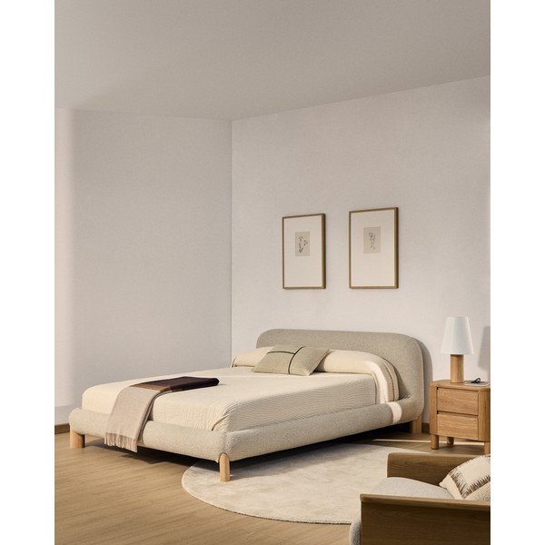 Bézs kárpitozott franciaágy ágyrács nélkül 180x200 cm Odina – Kave Home-image-1