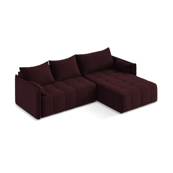 Borvörös kinyitható-tárolóhelyes sarokkanapé (jobb oldali-heverő résszel) Moku – Makamii-image-2