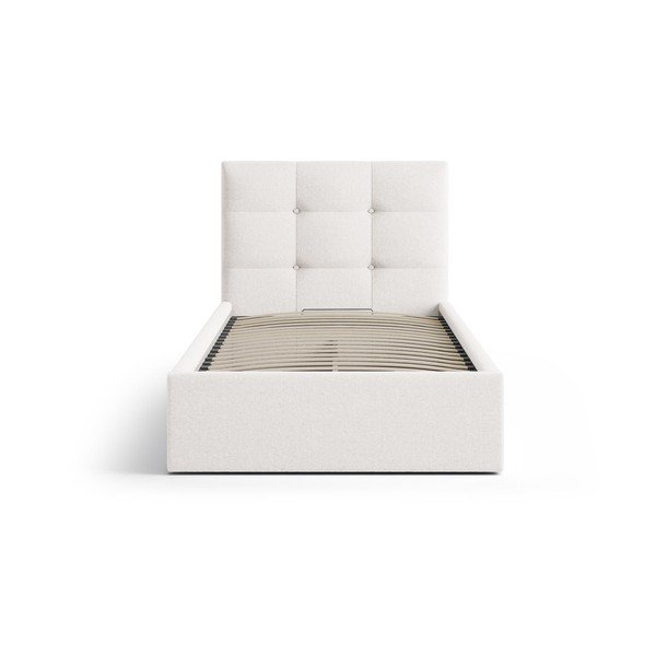 Krémszínű kárpitozott ágyneműtartós egyszemélyes ágy ágyráccsal 90x200 cm Phaedra – Micadoni -image-3