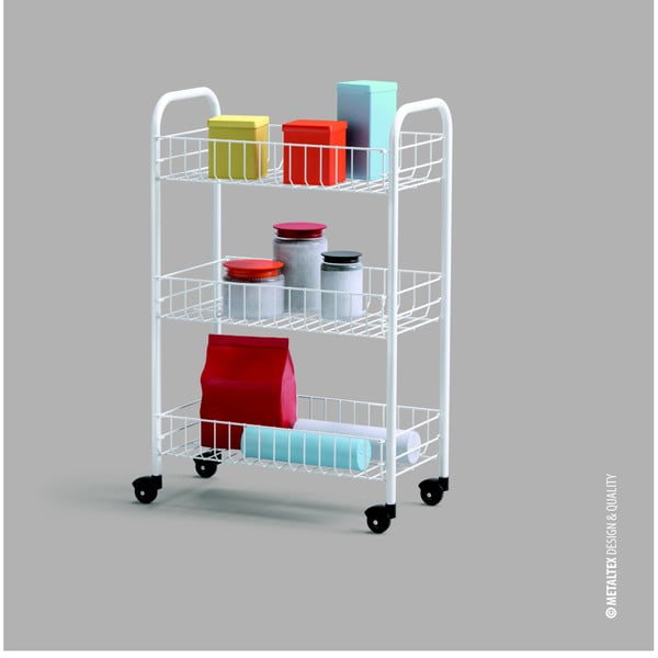 Siena fehér gurulós állvány, 3 db polccal - Metaltex-image-3