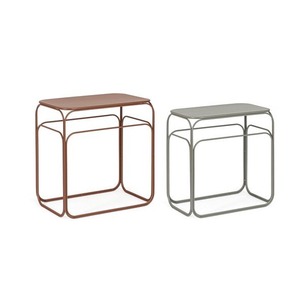 Szürke-terrakotta színű fém konzolasztal szett 2 db-os 36x56 cm Clarity – Bizzotto-image-2