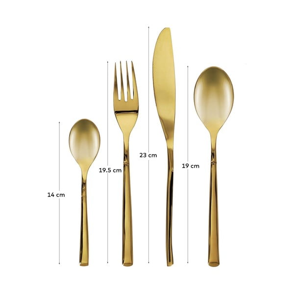 Aranyszínű rozsdamentes acél evőeszköz készlet 16 db-os Lite – Kave Home-image-3