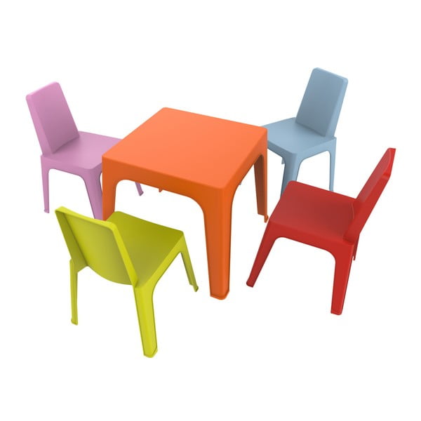 Julieta gyerek kerti bútor garnitúra, 1 narancssárga asztal és 4 szék - Resol