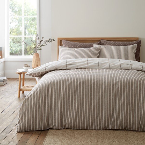 Krémszínű-szürkésbarna kétszemélyes flanel ágyneműhuzat 200x200 cm Brushed Regal Check – Bianca-image-4