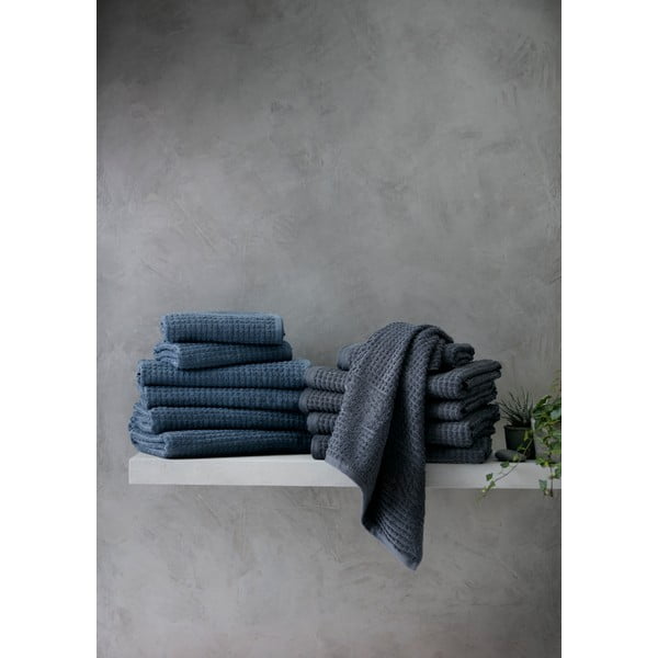 Sötétszürke frottír bio pamut fürdőlepedő 70x140 cm Check – JUNA-image-1