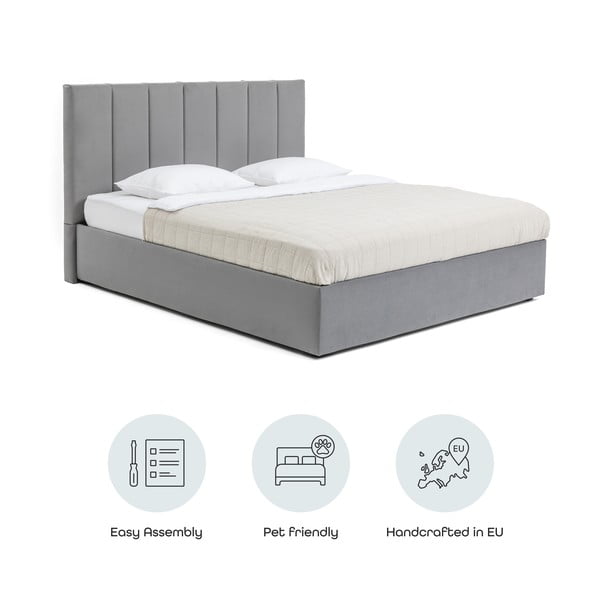 Szürke kárpitozott ágyneműtartós franciaágy ágyráccsal 180x200 cm Thessa Bold Line – Bonami Selection-image-4