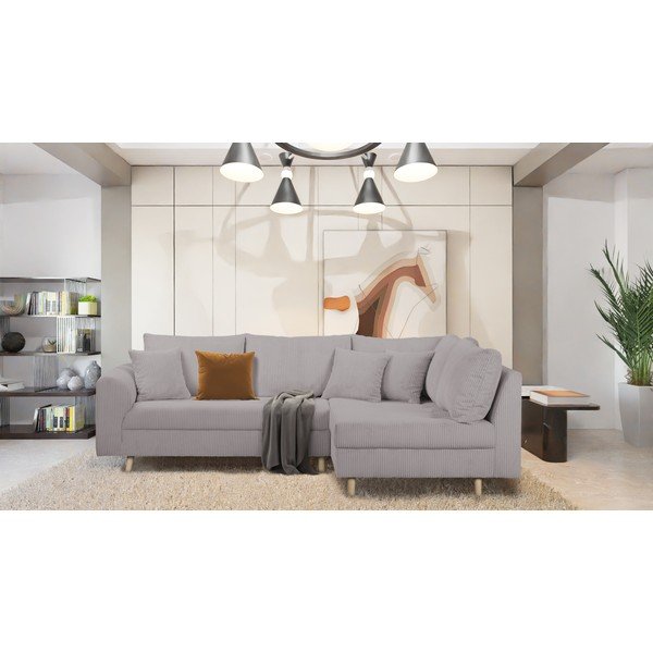 Szürke kordbársony sarokkanapé (jobb oldali) Ariella – Ropez-image-1