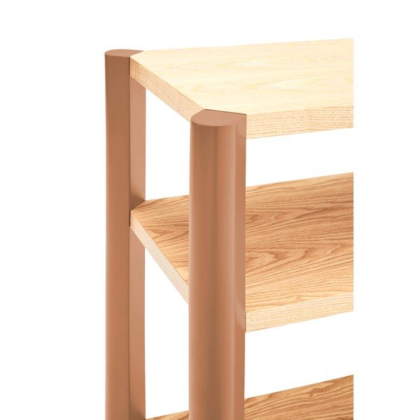 Téglavörös-világos natúr színű polcos állvány tölgyfa dekorral 126x128x43 cm Bona – Teulat-image-3