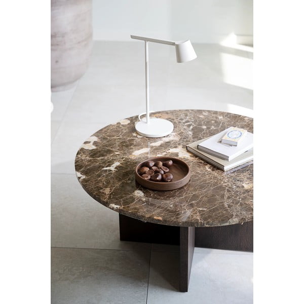 Barna-natúr színű márvány kerek dohányzóasztal 90x90 cm Brooksville - Rowico-image-1