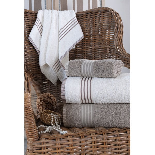 Krémszínű-szürkésbarna pamut törölköző és fürdőlepedő készlet 4 db-os – Mila Home-image-1